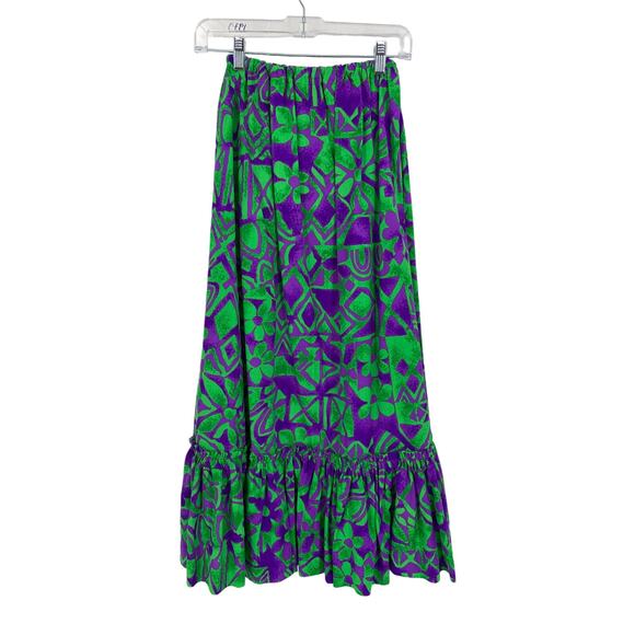 VTG Calypso 4 Pc Play Set Sz S Skirt Tie Top + Bikini Purple Green Floral Print - Picture 6 of 14